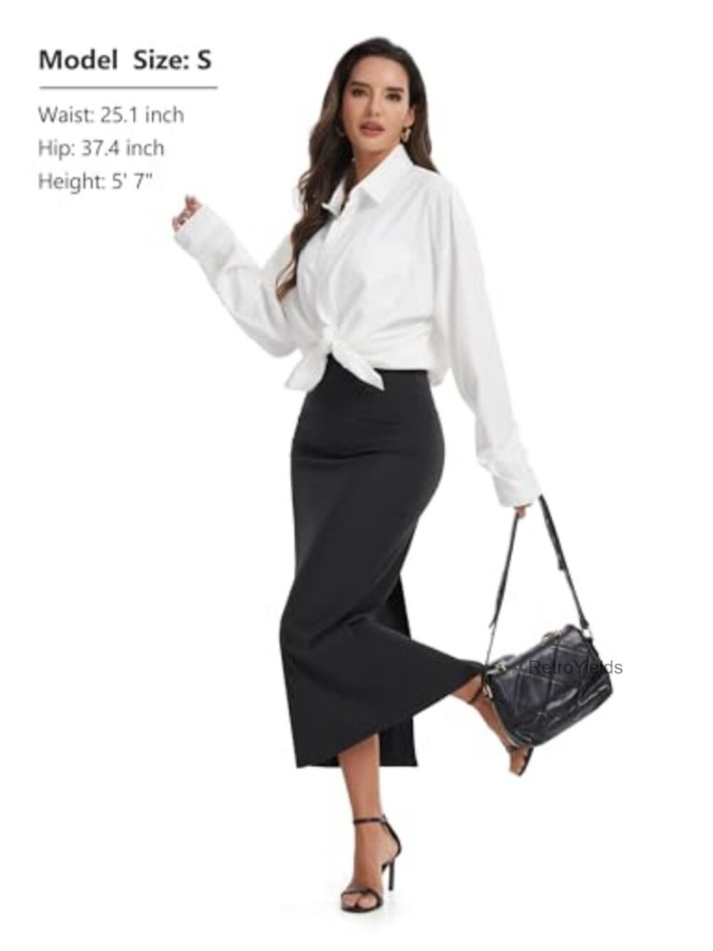 High Waist Maxi Pencil Skirt Bodycon Back Slit Ultra Stretchy Soft Tummy - Picture 6 of 6